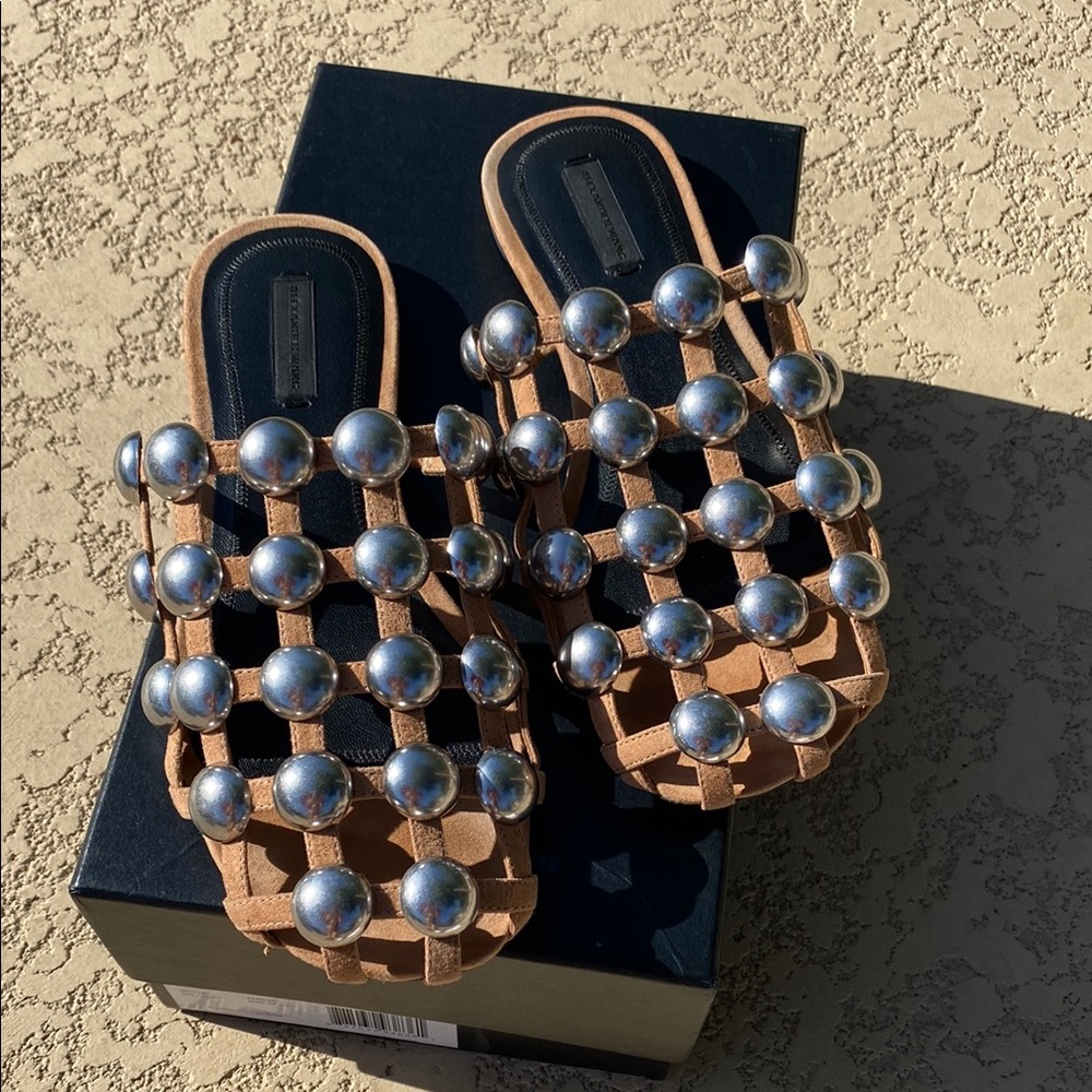 Alexander Wang Amelia in Clay  Brown and Silver Women's Sandals size 38.5 or 8.5